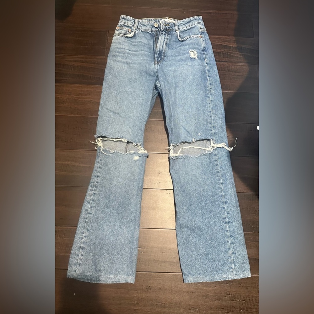 Zara High Rise Straight Leg Full Length Jeans | Size 4 | Indigo